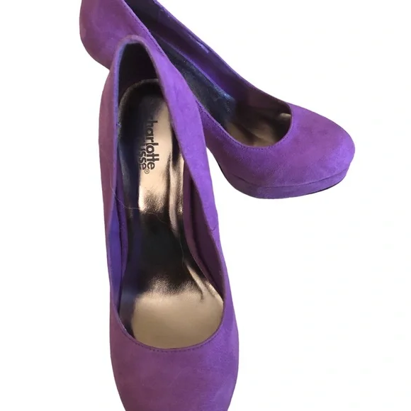 Charlotte Russe Purple Suede Platforms. Size 8 . Round Toe. Heels 5.5 inches. - Picture 6 of 8
